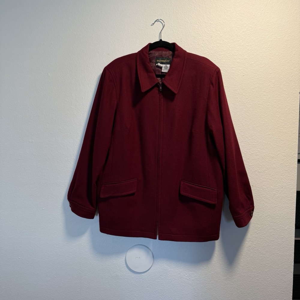 Requirements Wool Jacket Woolmark Zip Up Coat Size 18 Plus Size 1X Burgundy Red